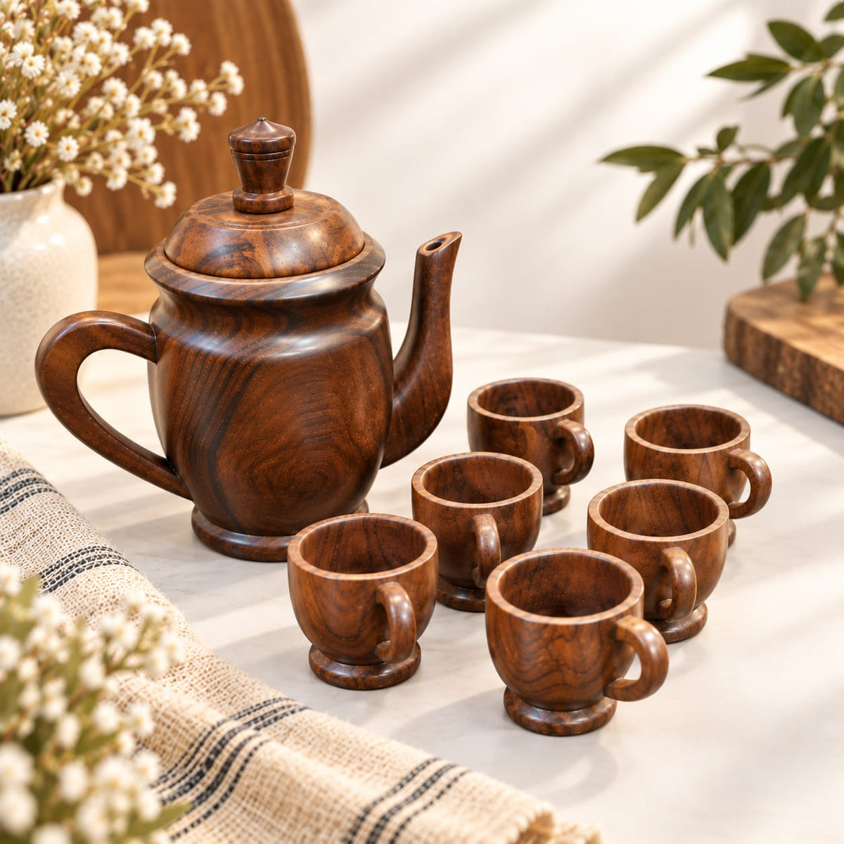 Natural solid wood pitcher and cup set by ZAISEN