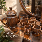 7-piece handcrafted wooden drinkware set with pitcher and cups
