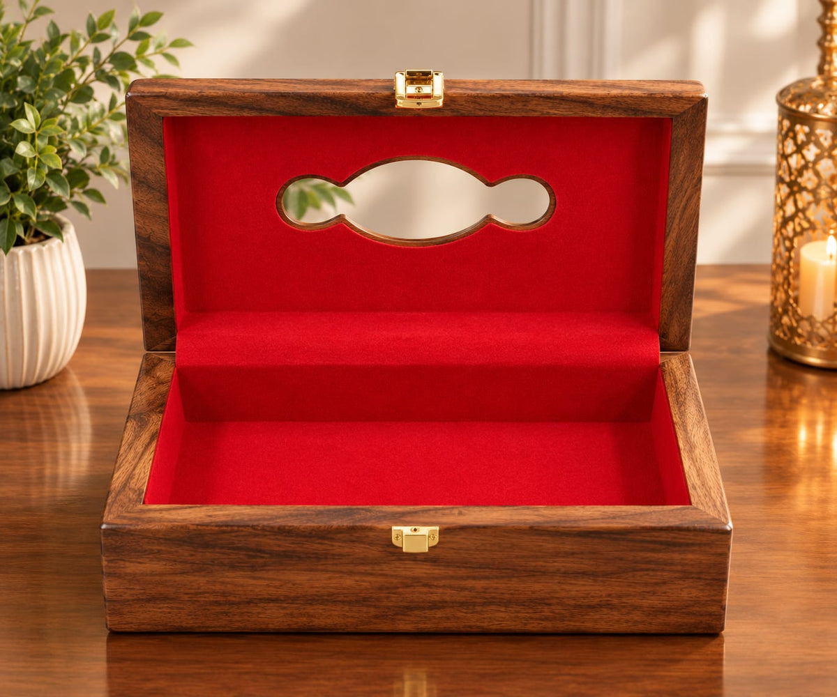 Decorative wooden tissue holder available in four styles