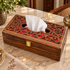 Wooden tissue box cover with velvet-lined interior