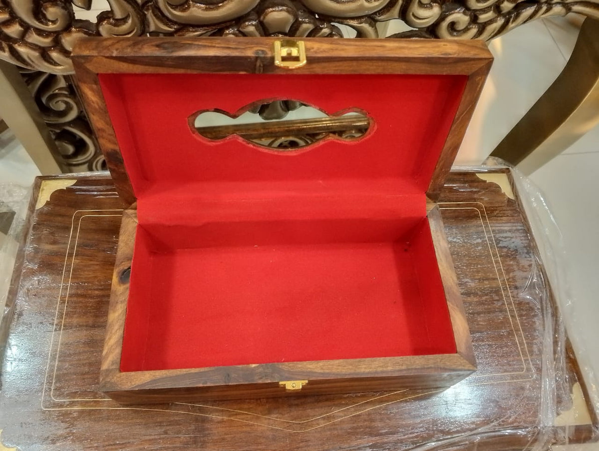 Hand-carved tissue box holder with detailed wood pattern