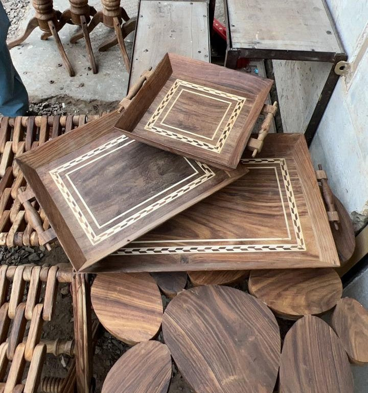 ZAISEN handcrafted wooden serving tray set of 3