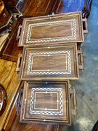 Natural wood serving trays with built-in carrying handles