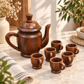 Handcrafted wooden pitcher set with 6 matching cups