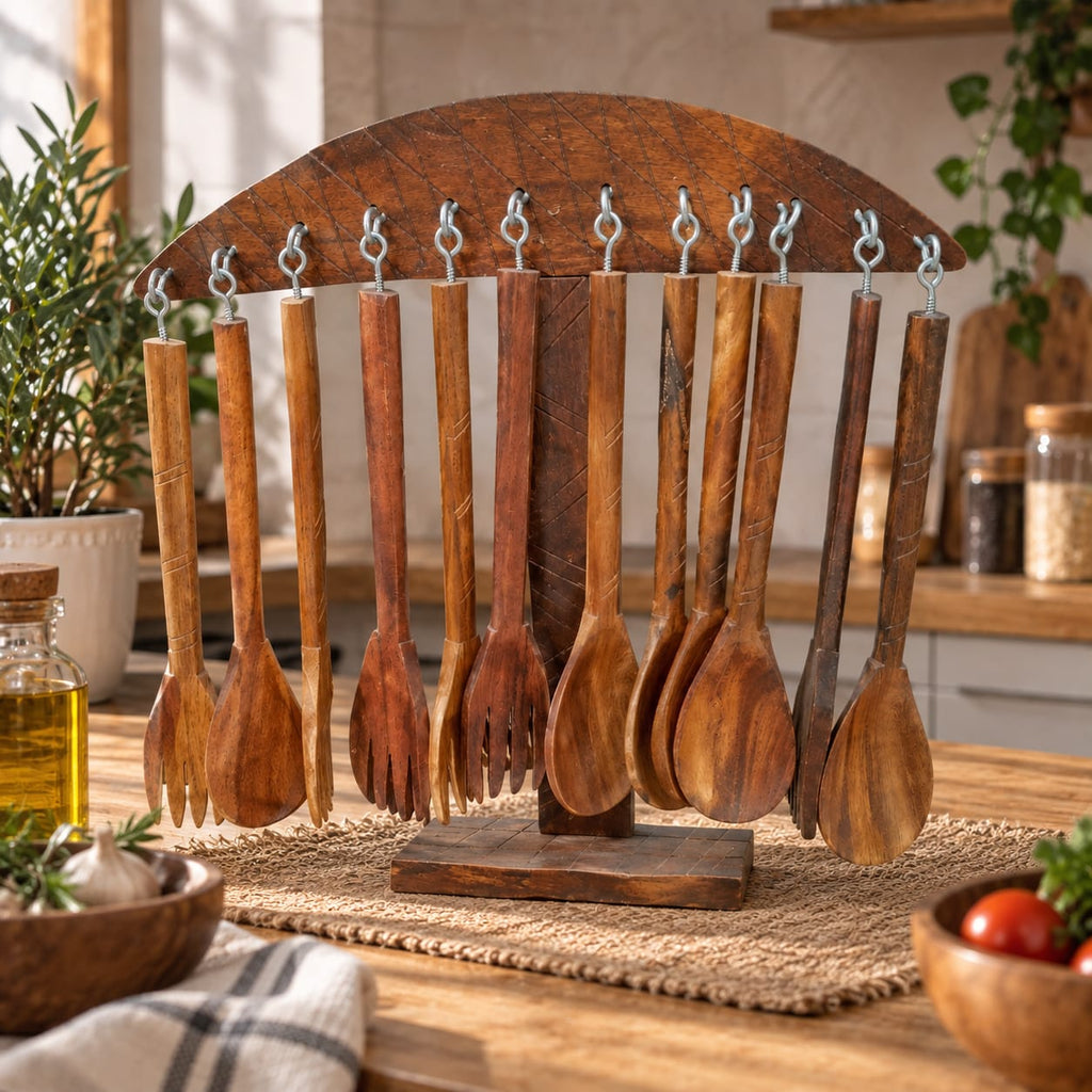 ZAISEN 12-piece handcrafted wooden cutlery set
