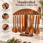 Handmade wooden cutlery showing natural wood grain