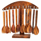 Reusable wooden dining utensils spoon and fork set