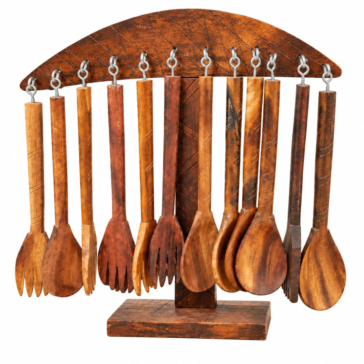 Reusable wooden dining utensils spoon and fork set