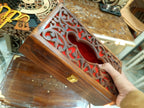 Solid wood rectangular tissue box cover with hinged lid