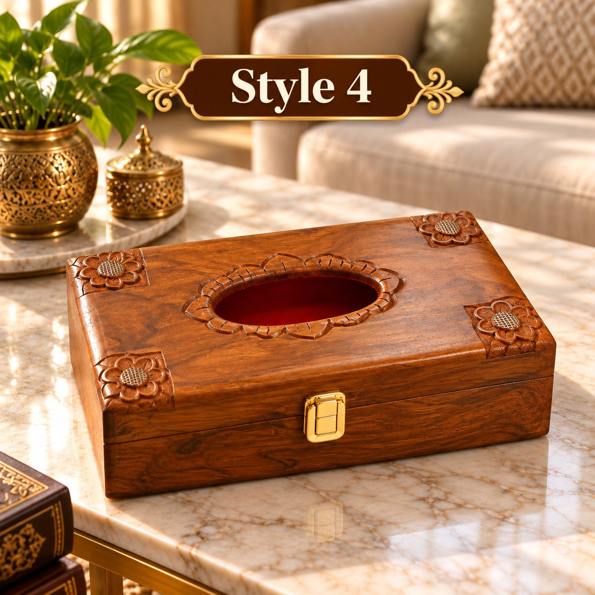 Handmade wooden tissue holder showing natural wood grain