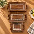 Handcrafted wooden serving tray set with handles – set of 3