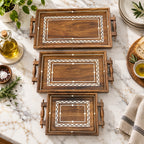Handcrafted wooden trays in large medium and small sizes