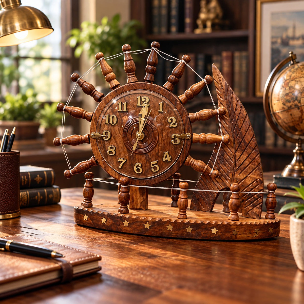 Wooden sailboat model showing detailed nautical craftsmanship