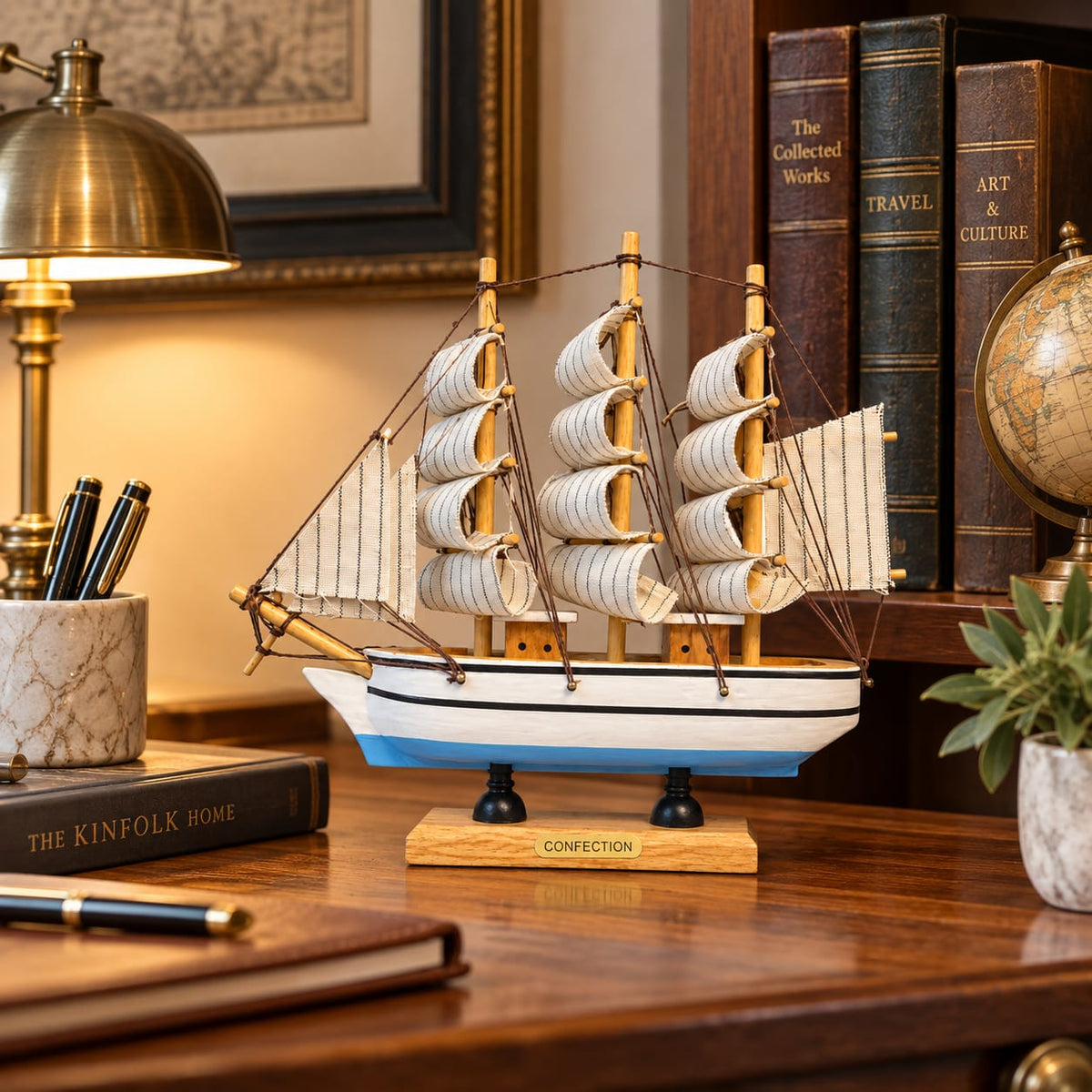 Nautical wooden ship decor for shelf and desk display