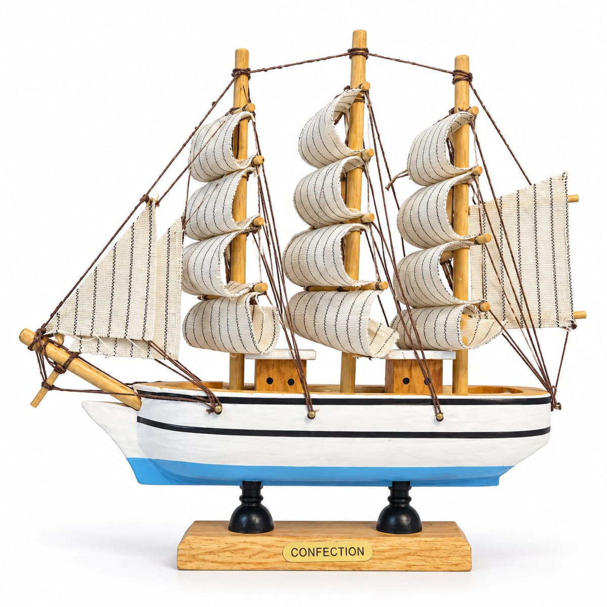 Handcrafted wooden ship model for living room decor