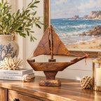 Nautical wooden sailboat model for home decor
