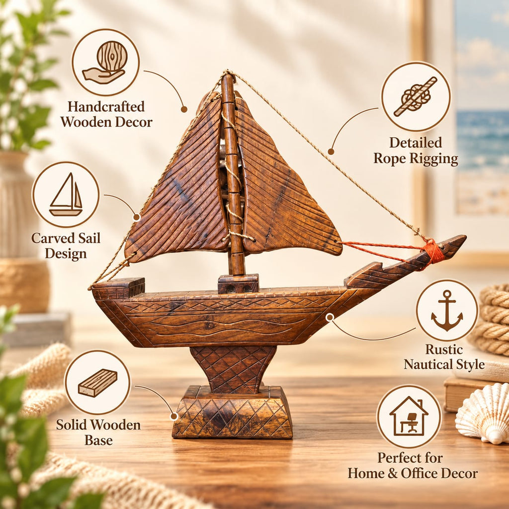 Decorative wooden sailboat for shelf and office display