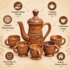 Six-piece wooden drinkware set with jug and cups