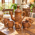 Handcrafted wooden jug set with 5 matching cups