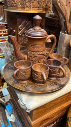 ZAISEN handcrafted wooden jug and 5 cup set