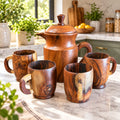 Natural wood pitcher and four cup serving set