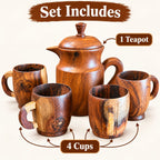 Wooden drink serving set with pitcher and four cups