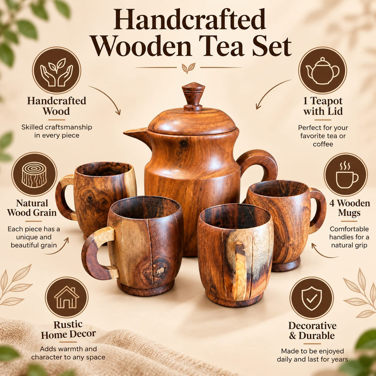 Rustic wooden jug set for serving and entertaining