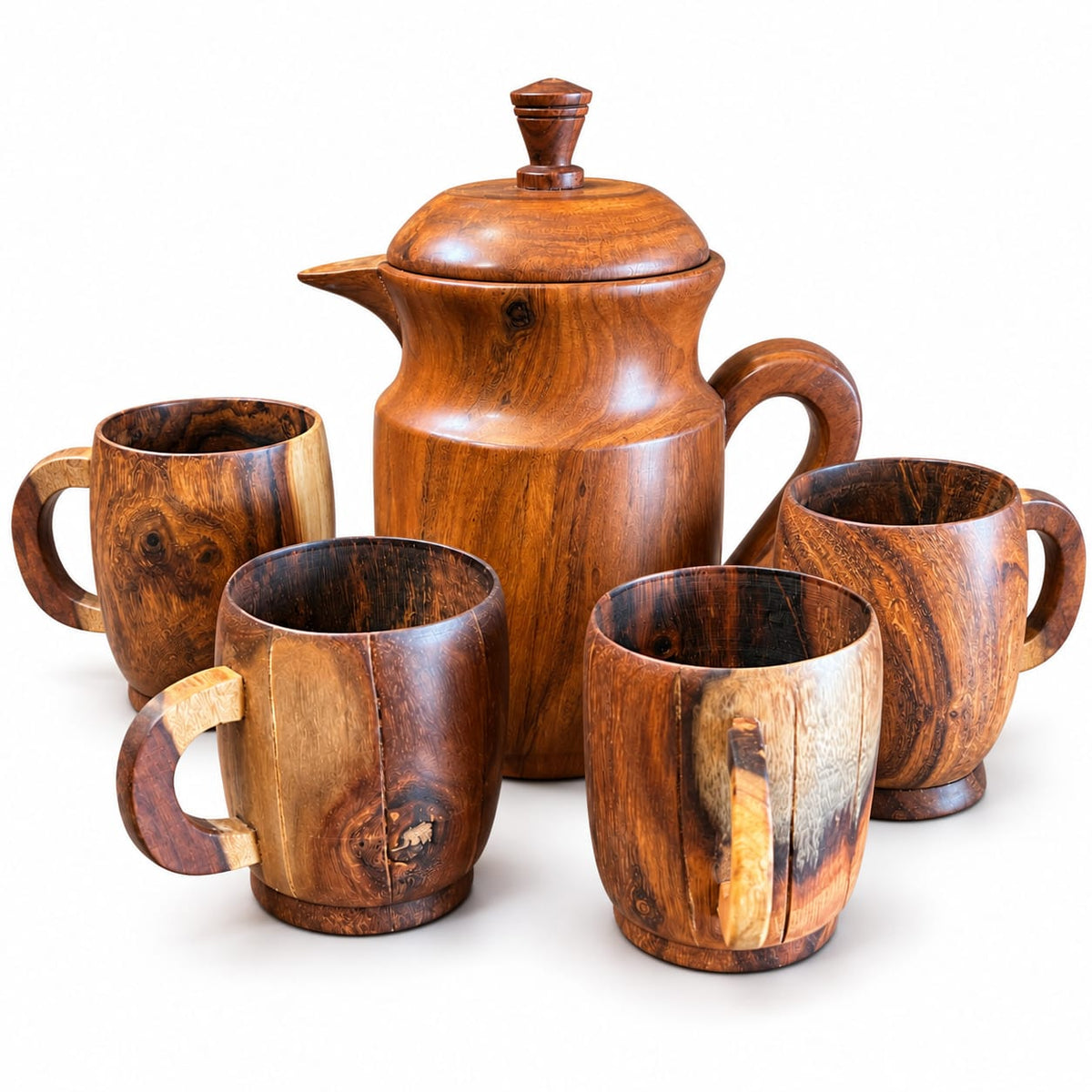 ZAISEN handcrafted wooden pitcher and 4 cup set