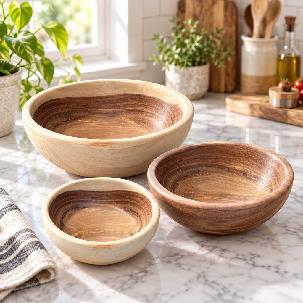 ZAISEN handcrafted wooden nesting bowl set