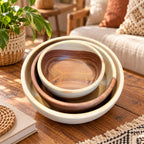Natural wood nesting bowl set for kitchen and serving