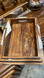 Handcrafted carved wooden tray set for kitchen and dining
