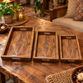 Three piece nesting wooden serving tray set