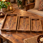 Three piece nesting wooden serving tray set