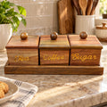 Handcrafted wooden tea coffee sugar canisters set of 3