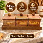 Wooden tea coffee sugar storage jars for kitchen countertop