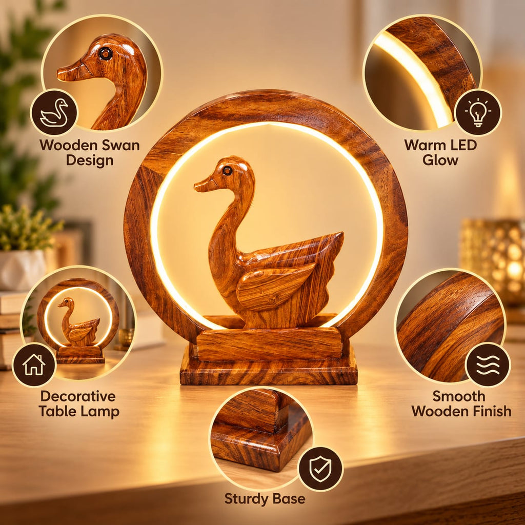 Handcrafted wooden duck lamp decorative animal table light