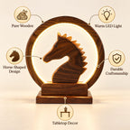 Wooden horse decor lamp with sculptural illuminated design
