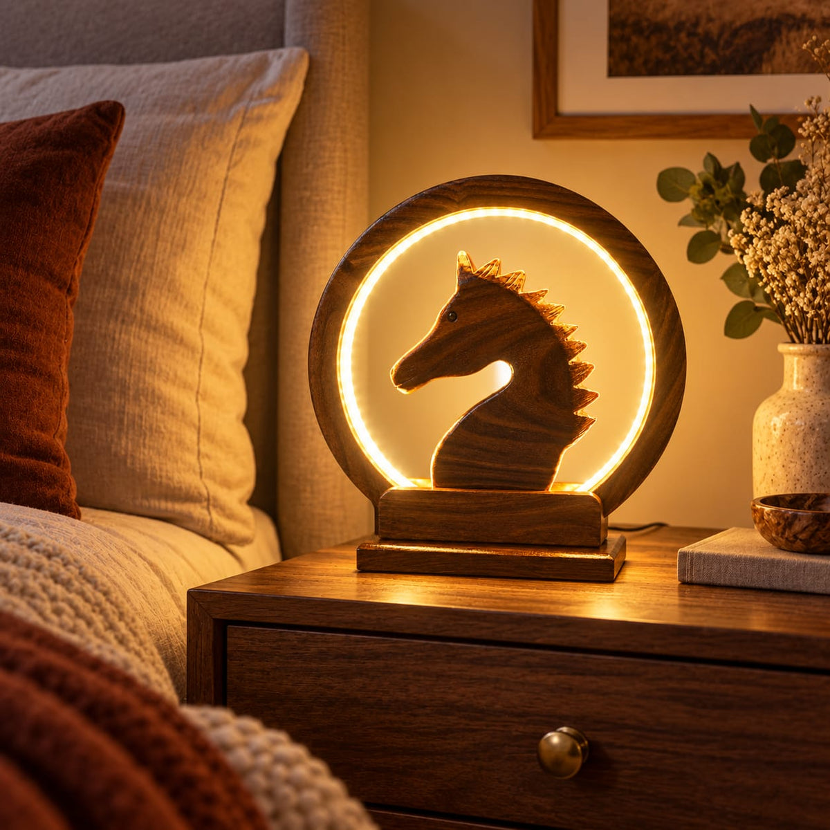 Handcrafted horse light for living room and desk decor