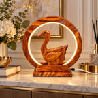 Handcrafted wooden duck lamp with warm circular light