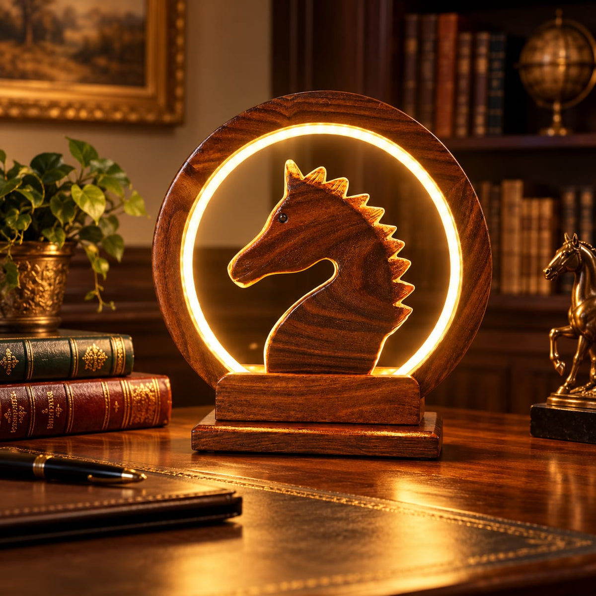 Wooden horse table lamp for equestrian home decor